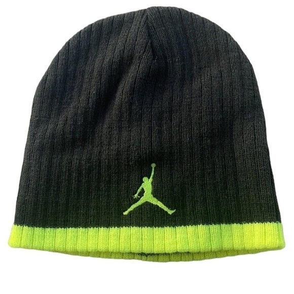 AIR JORDAN Youth Olive Green Neon Knit Beanie Hat - Picture 1 of 6